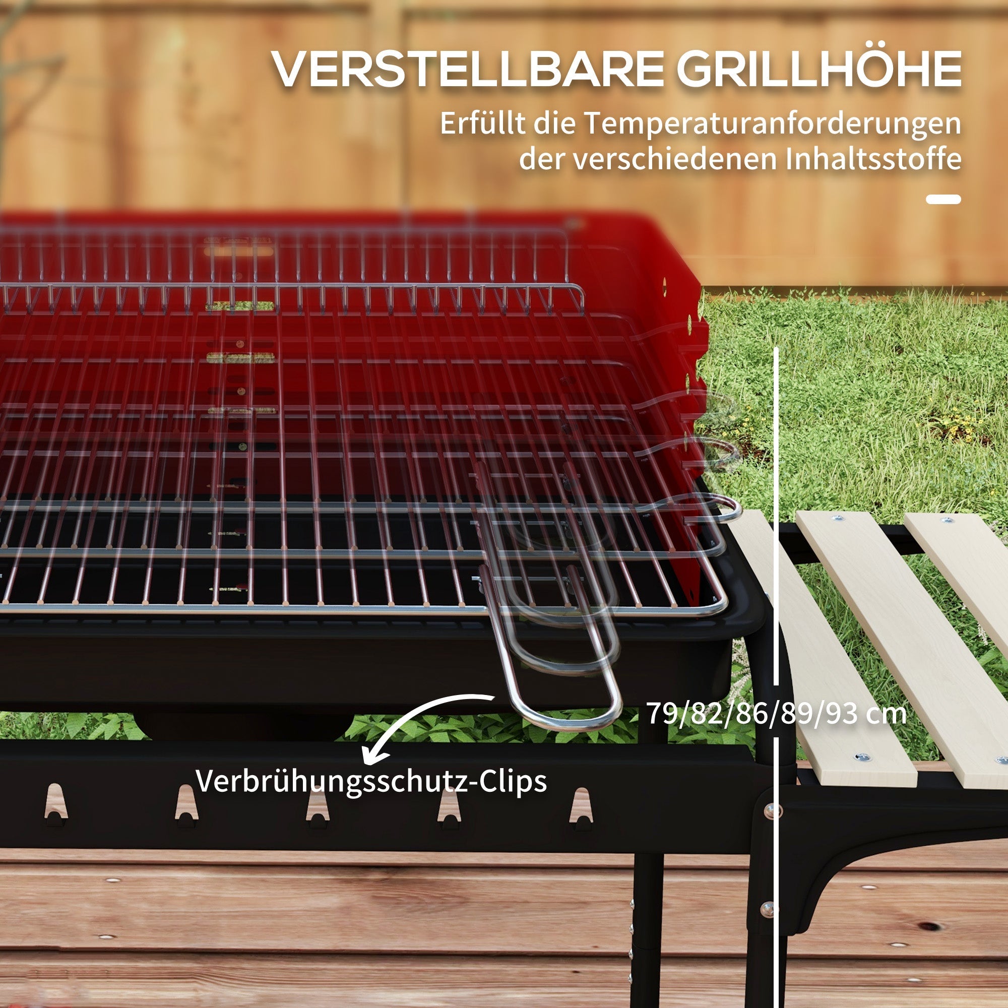 Metal Charcoal Grill BBQ Smoker Mobile with Wheels Adjustable Grate Wood Shelf