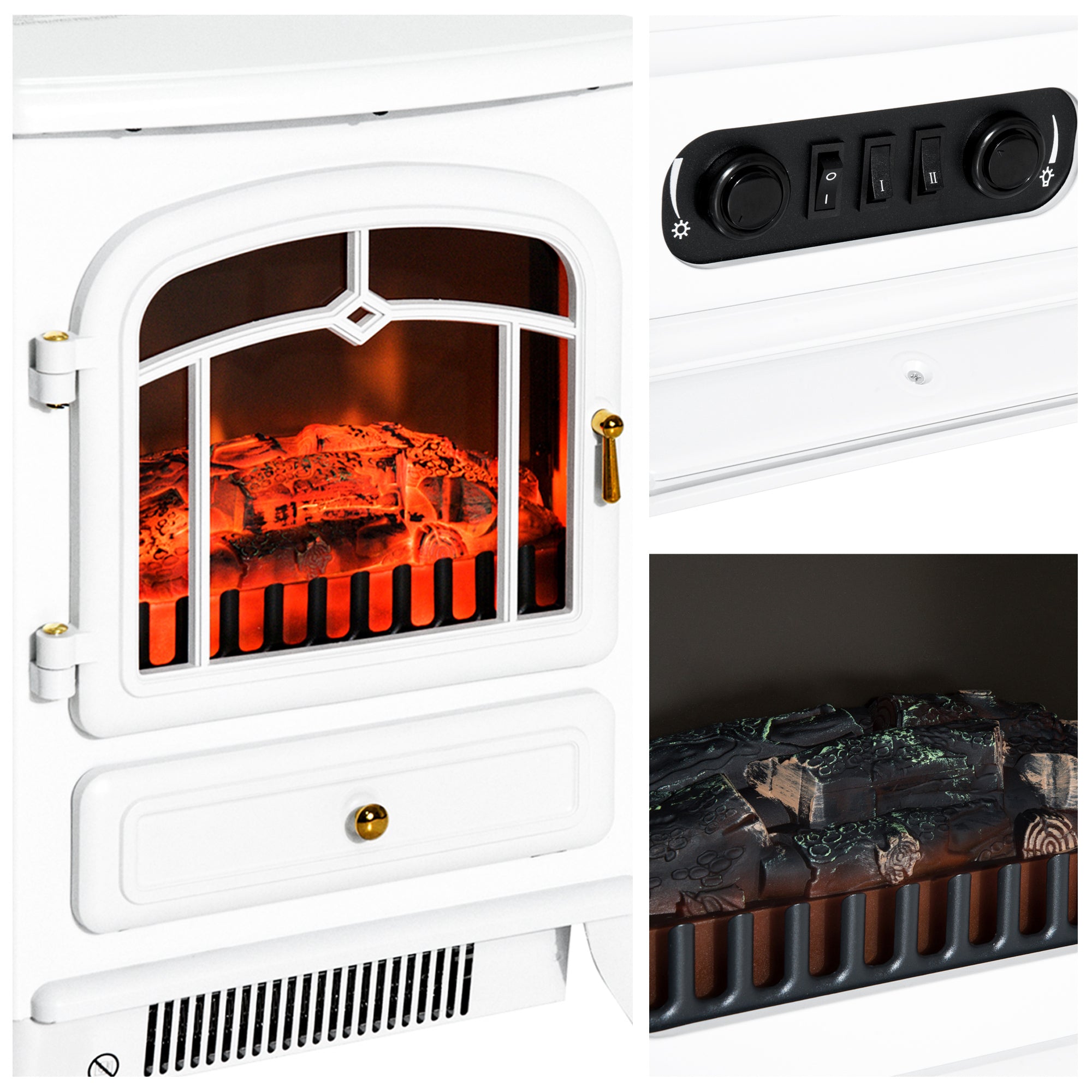 Electric Fireplace, Flame Effect 950/1850W Overheating Protection, White