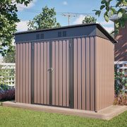 Rathwood 8x4 FT Metal Garden Shed with Foundation and Weatherproof Design, Brown Metal