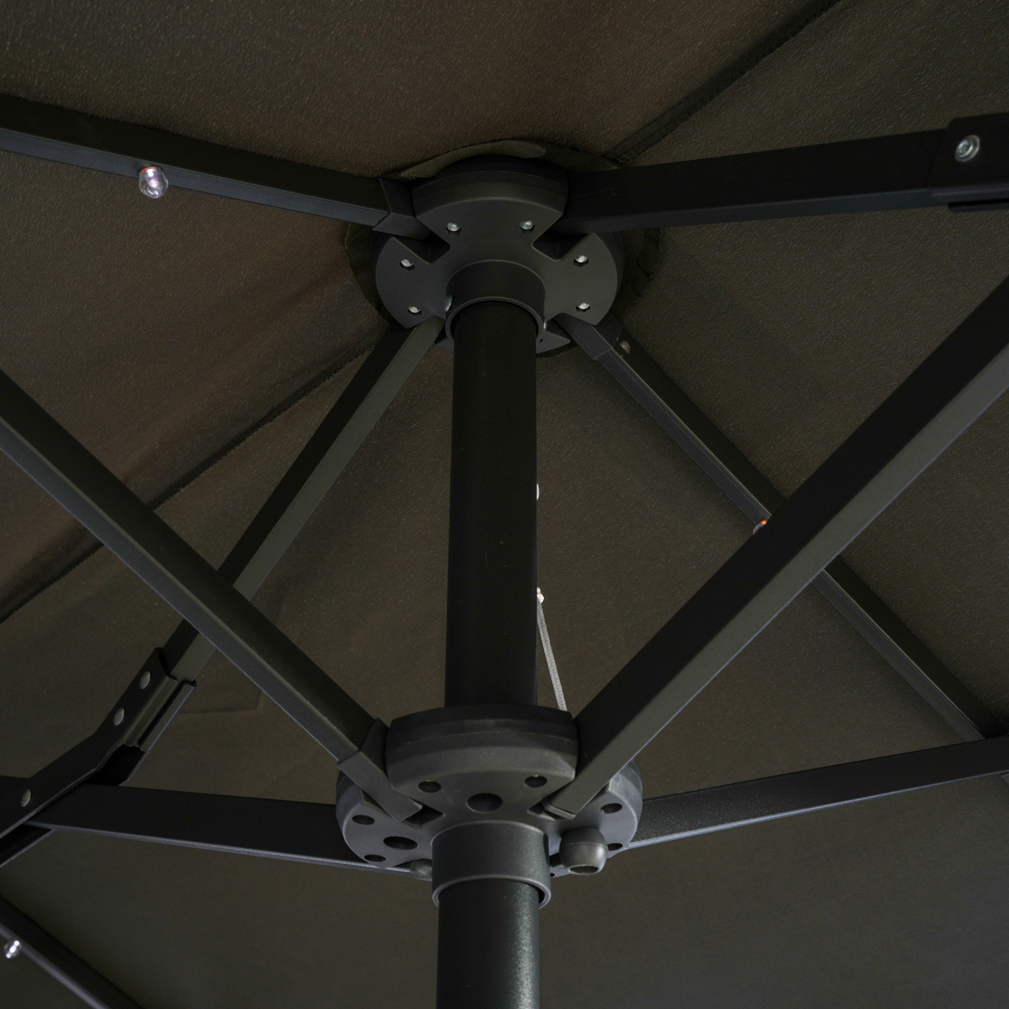 Double Parasol 295x219cm LED Windproof Adjustable Tilt Dark Grey/Polyester/Steel