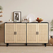 Rattan Storage Cabinet, 158cm 4-Door Decorative, Black