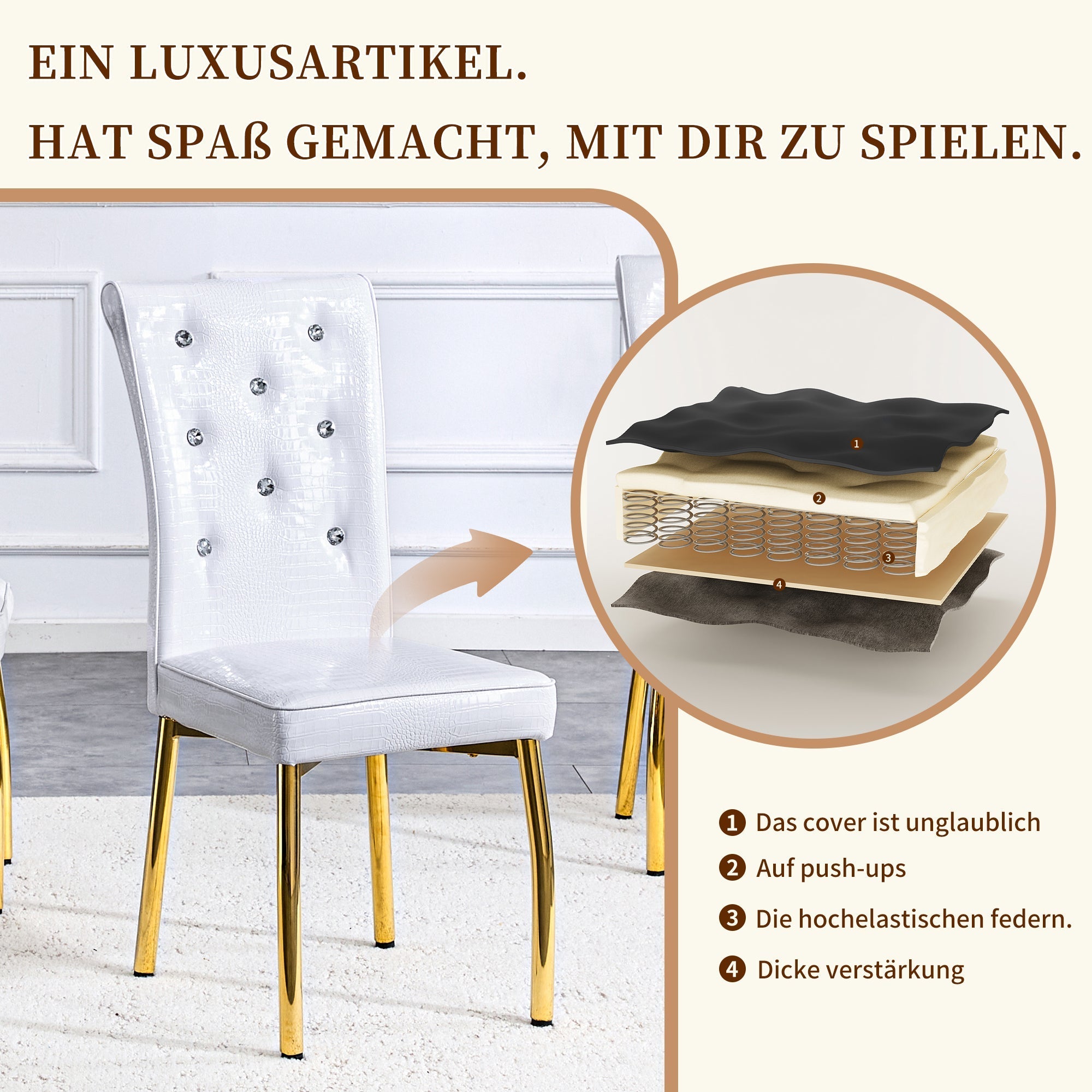 Set of 2 Dining Chairs Retro Alligator-Skin Crystal Buckle Gold Legs - Faux Leather