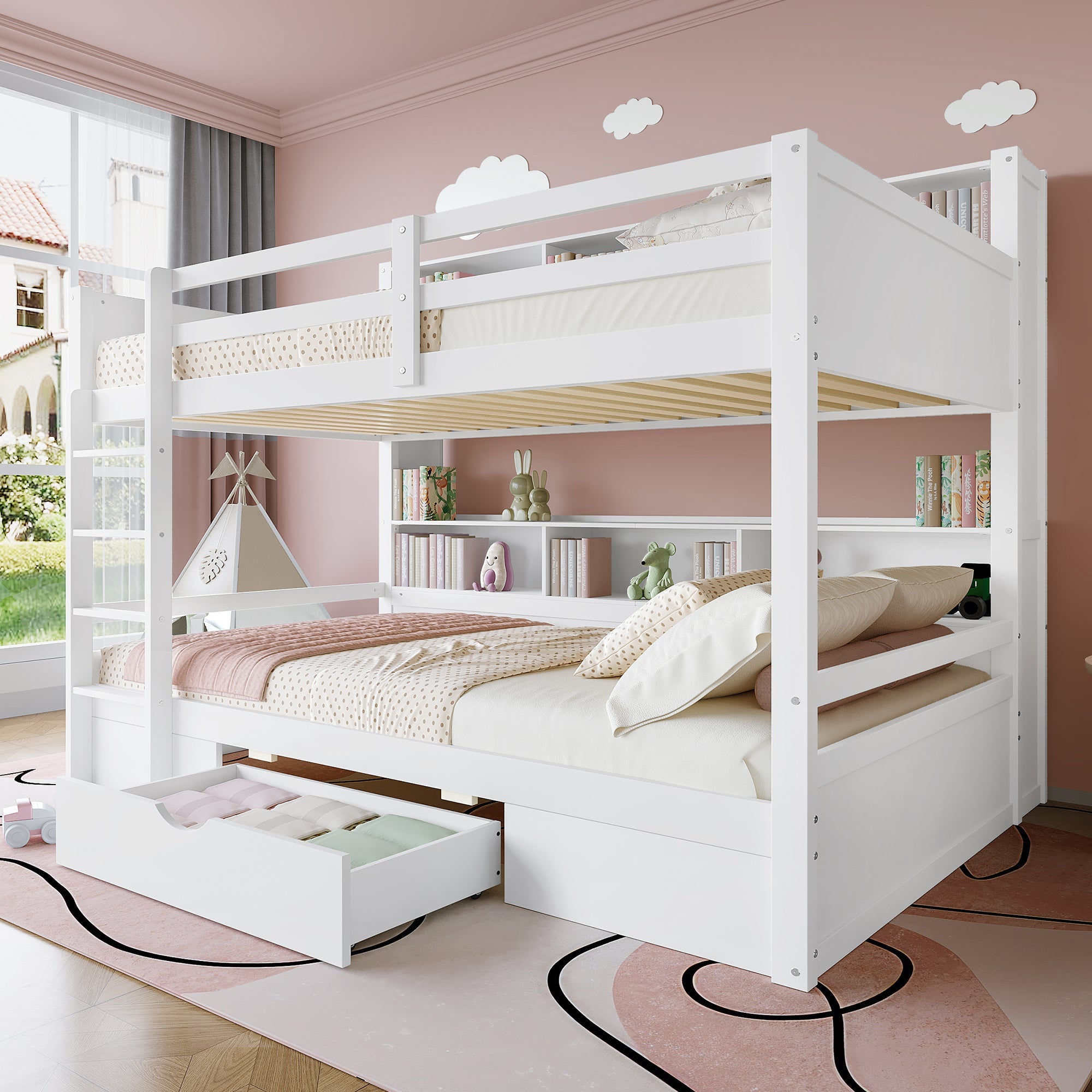 WX000708AAK Bunk Bed with Drawers and Storage Compartments, 90x200cm, White