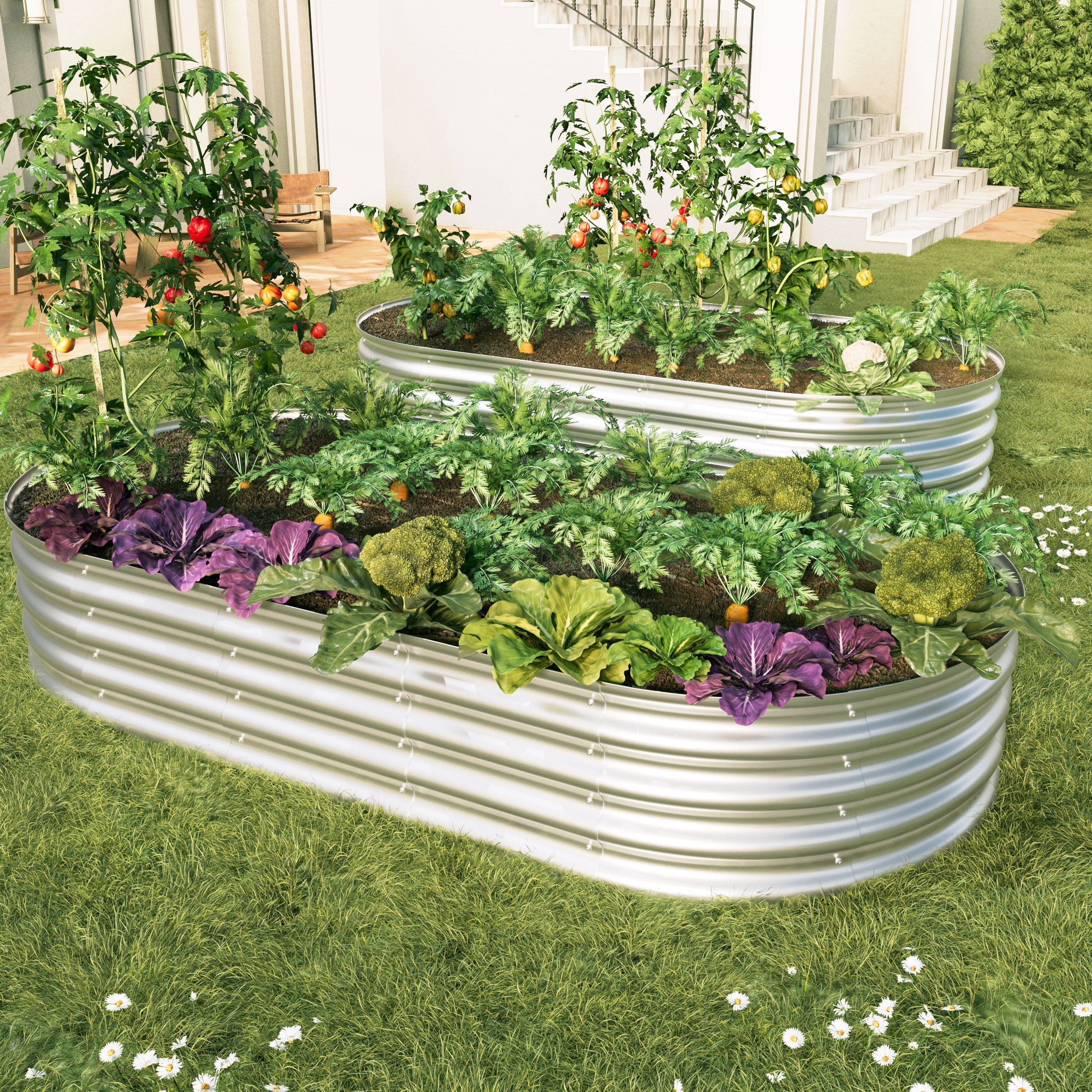 Raised Bed Galvanized Metal Planter Elevated Garden Kit, Rust Resistant, Easy Assembly