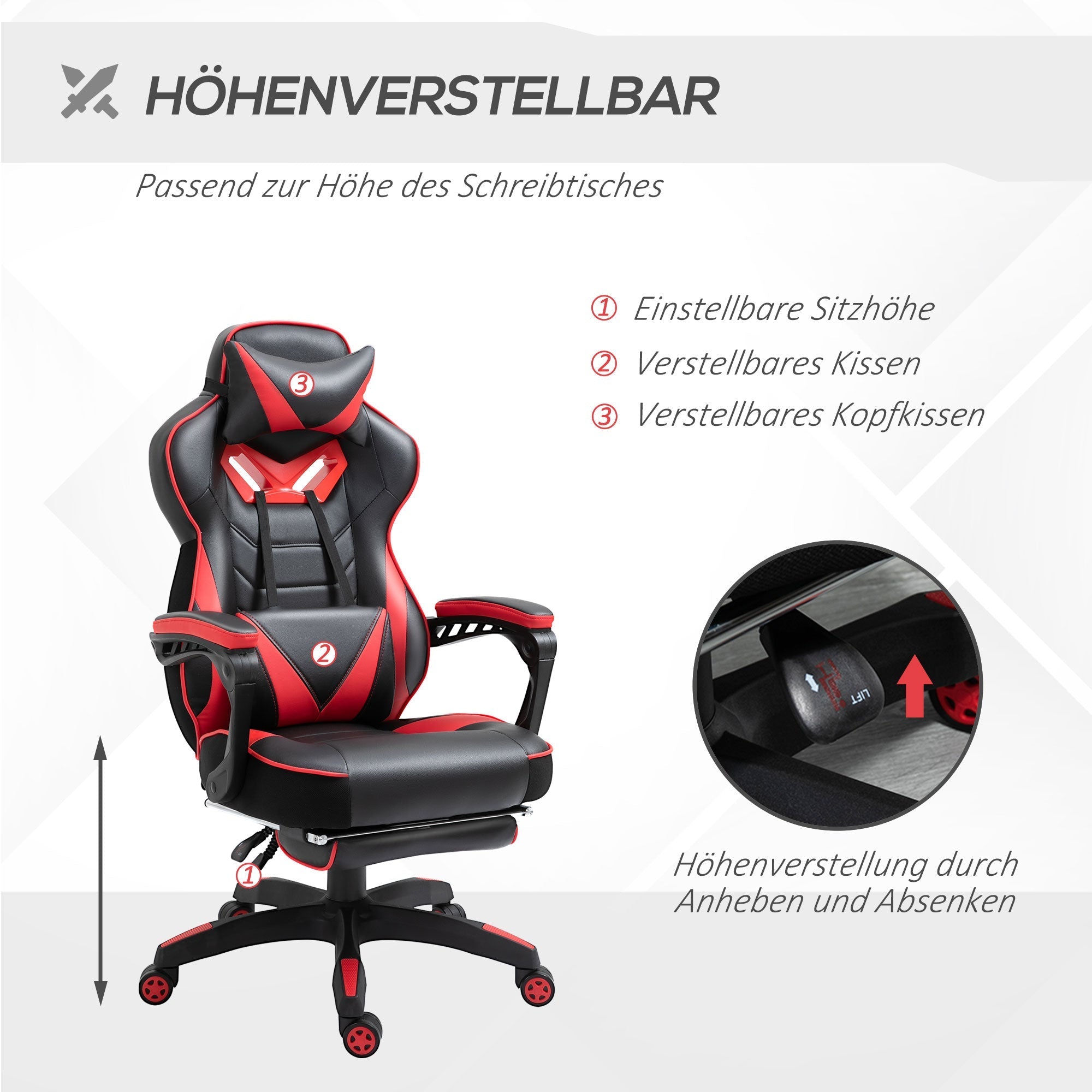 Bürostuhl Gaming-Stuhl, Massagefunktion, höhenverstellbar, Kunstleder Schwarz