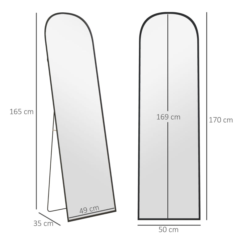 Full-Length Mirror, Curved Standing, Shatterproof Glass, Aluminum Frame, Black