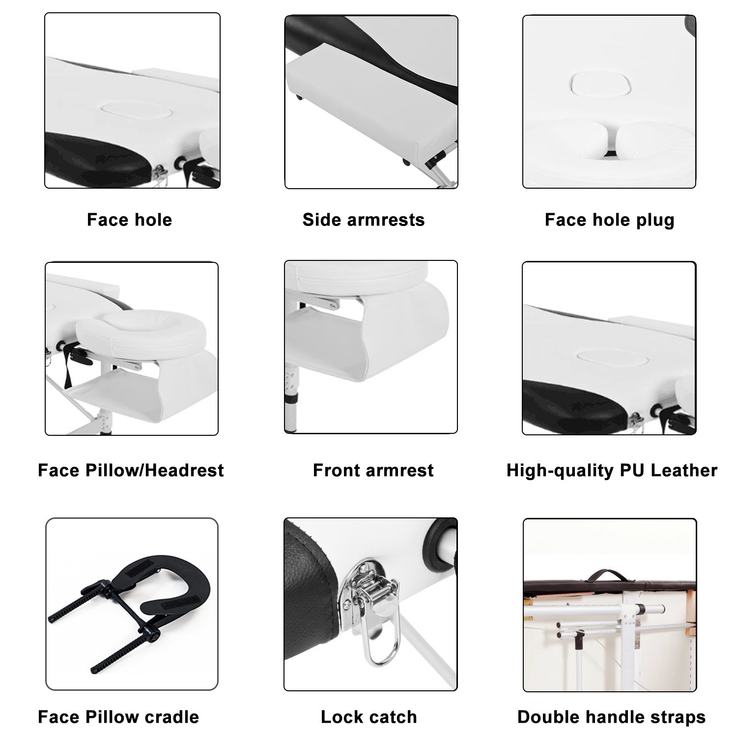 Massage Table Couch Bed: Portable Folded 3 Section with Premium PU Leather and 5cm High-Density Multi-Layer Foam, Aluminium