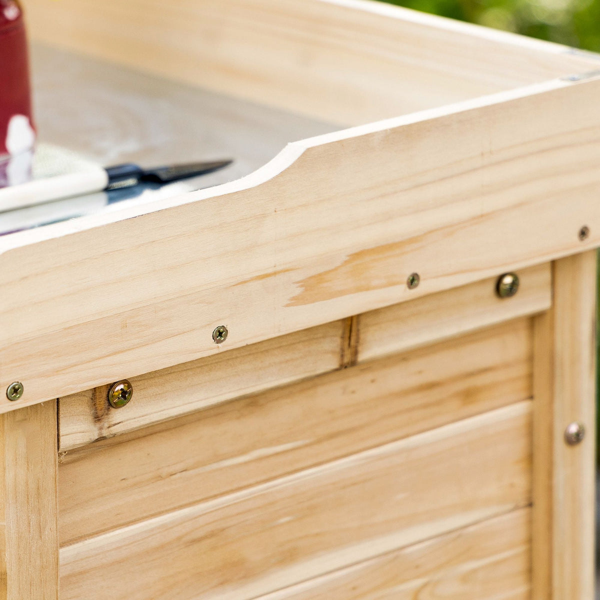 Garden Cabinet Potting Table Tool Shed 2 Shelves, Natural Wood