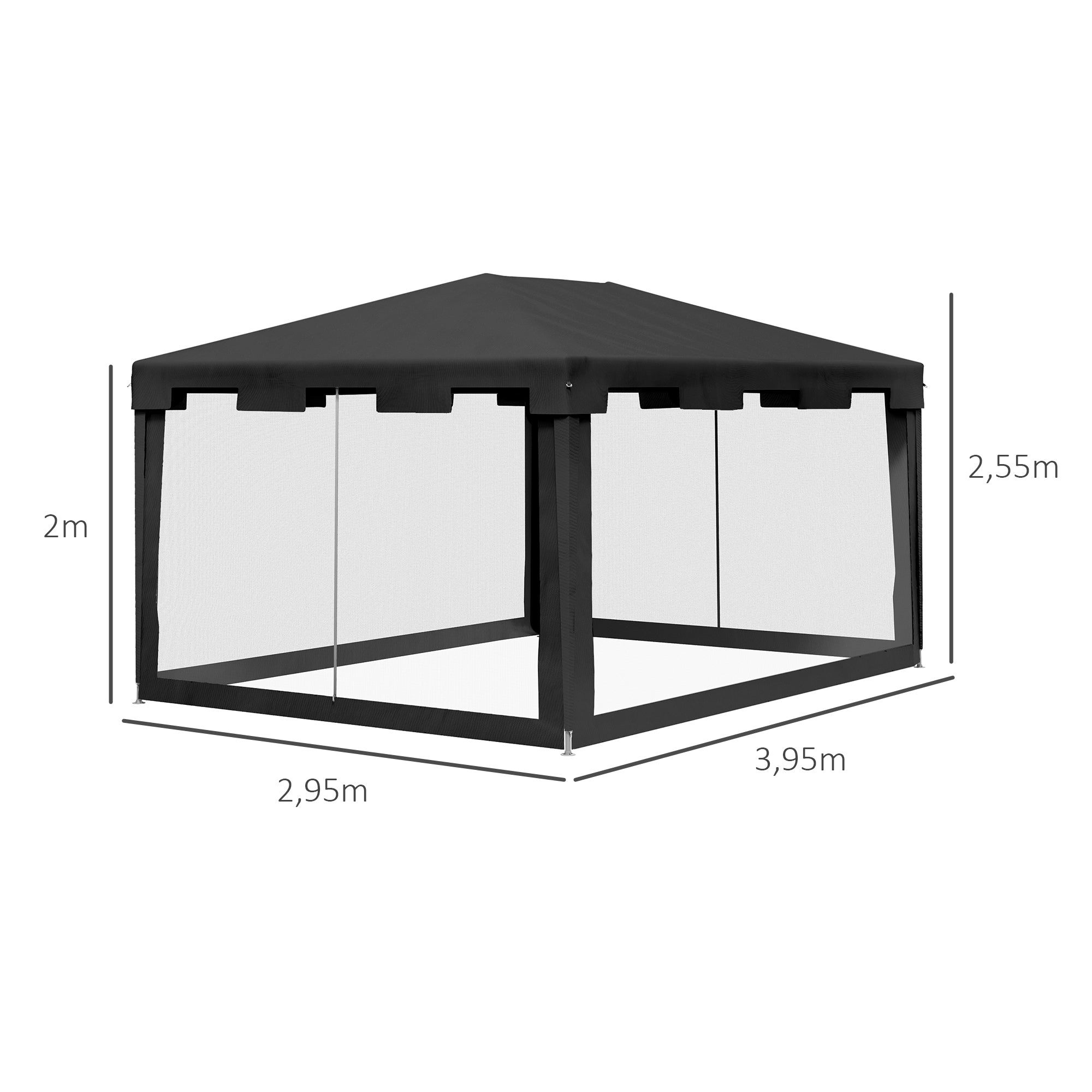 Pavilion Party Tent 4x3m Garden with Mesh Side Walls, Metal PE Dark Grey