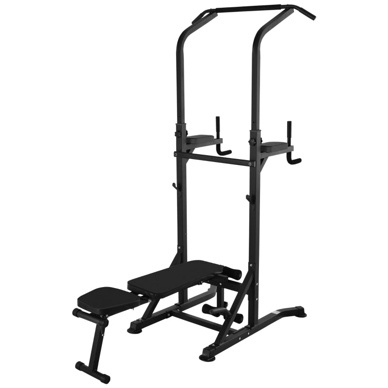 Pull Up Station Multi-Function Power Tower with Adjustable Bench, Dip Station and Barbell Rack