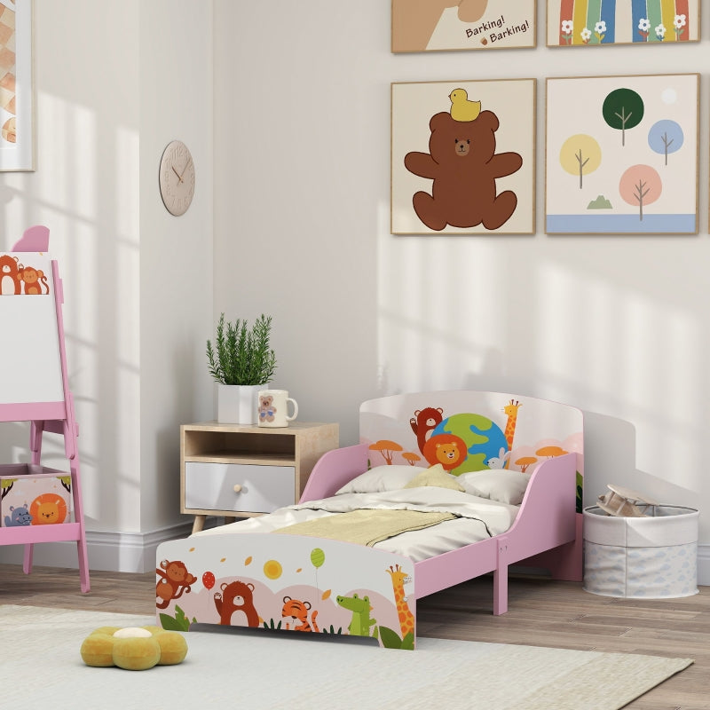 Cute Animal-Themed Toddler Bed with Safety Rails, Pink