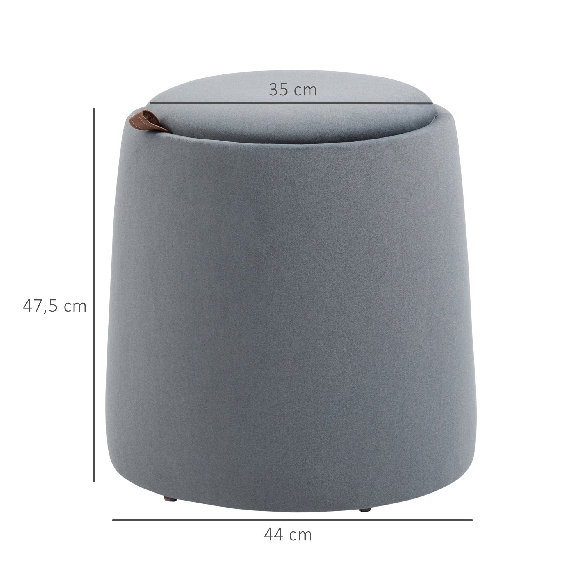 2-in-1 Ottomane mit Stauraum, abnehmbarer Deckel, Ø44cm x 47.5cm, Grau Samt