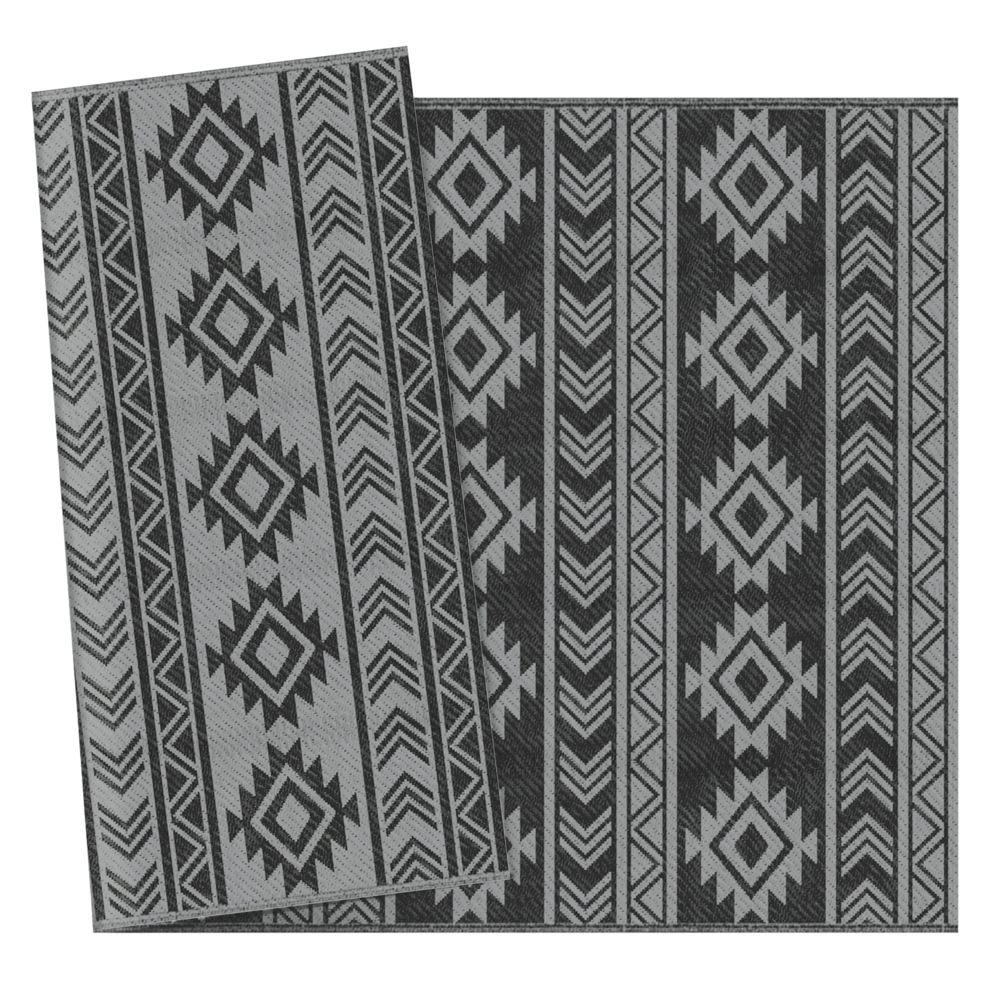 Outdoor Rug, Waterproof Double-Sided Plastic Balcony/Terrace 182x274 cm, Black/Grey