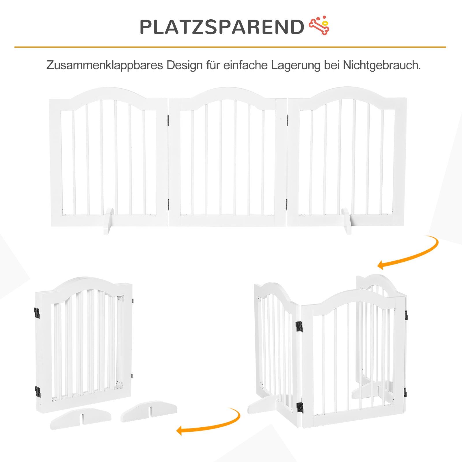 Dog Barrier Safety Gate, 3-Part Foldable MDF White
