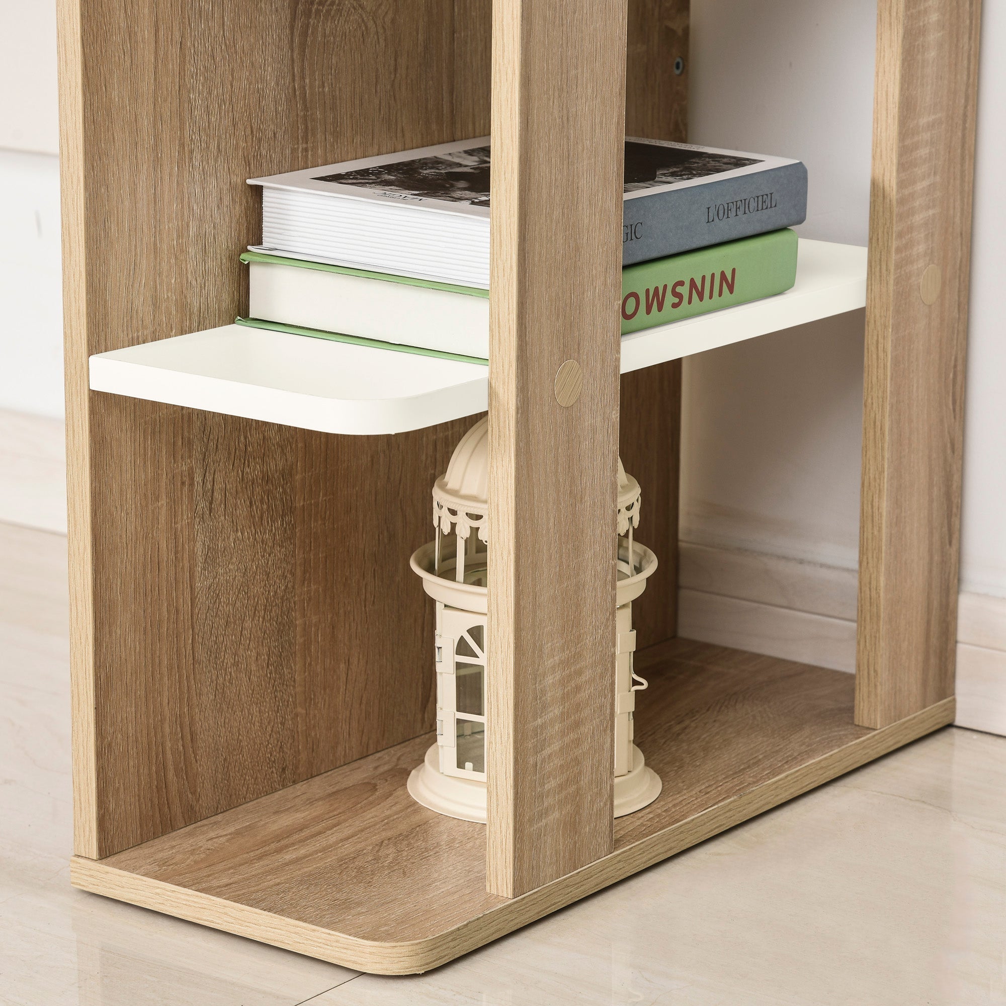 Computer Desk Writing Desk with 3-Tier Storage Shelf, Oak and White