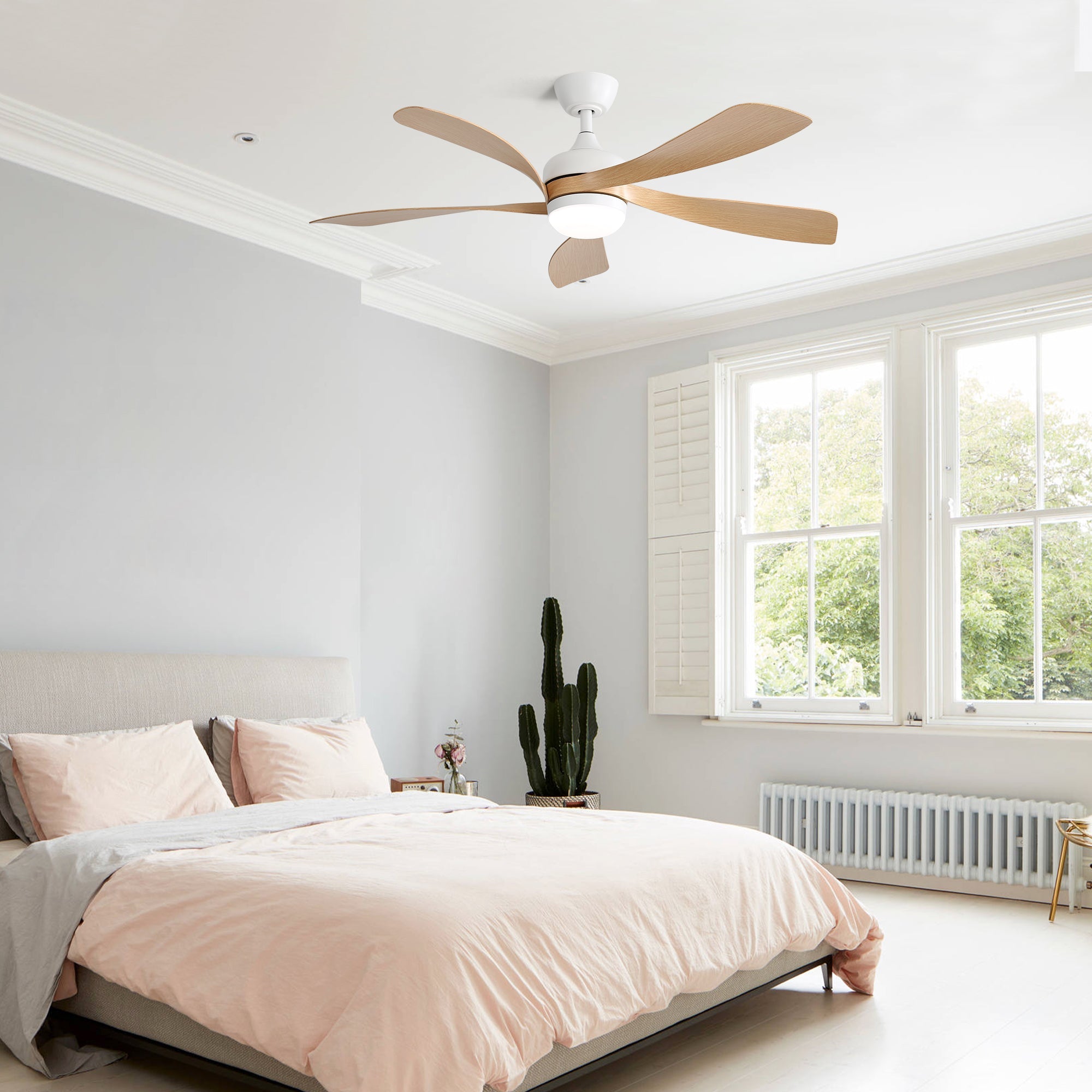 52-inch Modern Ceiling Fan, 3-Color Dimmable LED, Remote, Reversible DC Motor, White