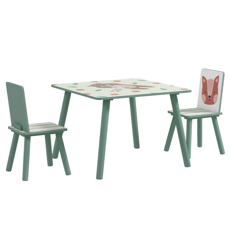 Children’s table with 2 chairs, kids’ seating set with 1 table & 2 chairs, cute animal design, suitable for children aged 3–8 years, green