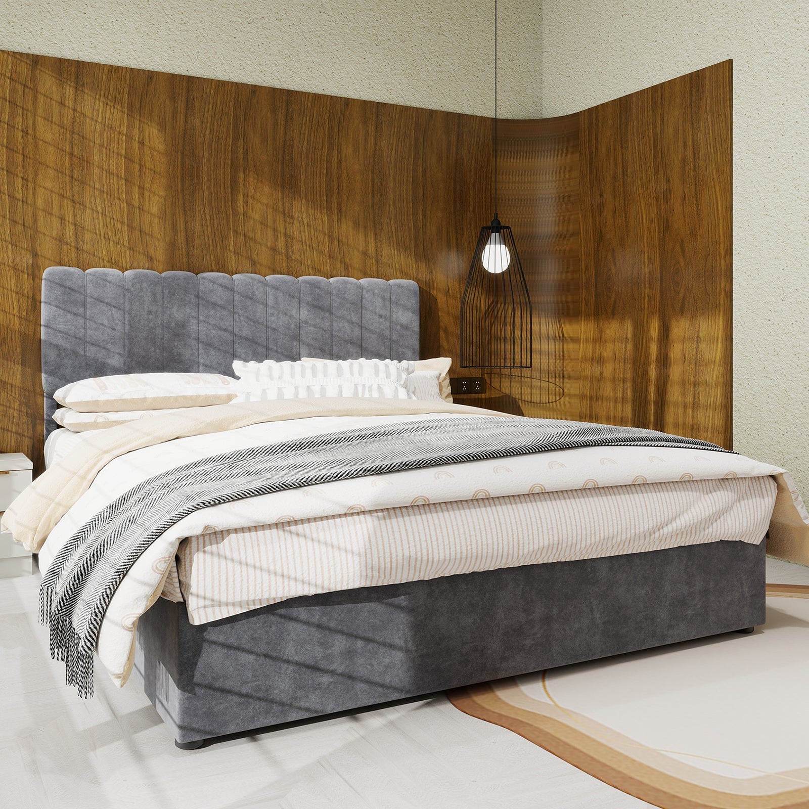 Upholstered Bed, Minimalist with Headboard & Storage, 140x200 cm, Grey