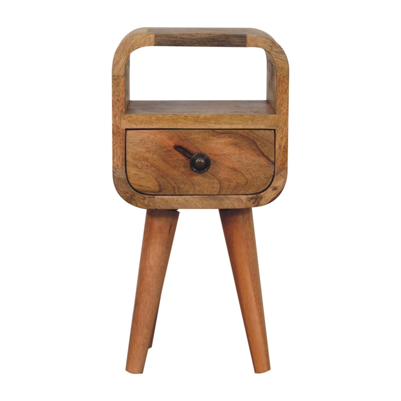 Solid Wood Bedside, Extra Mini Curved 1 Drawer Open Slot, Oak-ish Brown