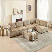Modular Sofa 6-Seater Convertible Sleeper with Storage Pockets, Corduroy Khaki