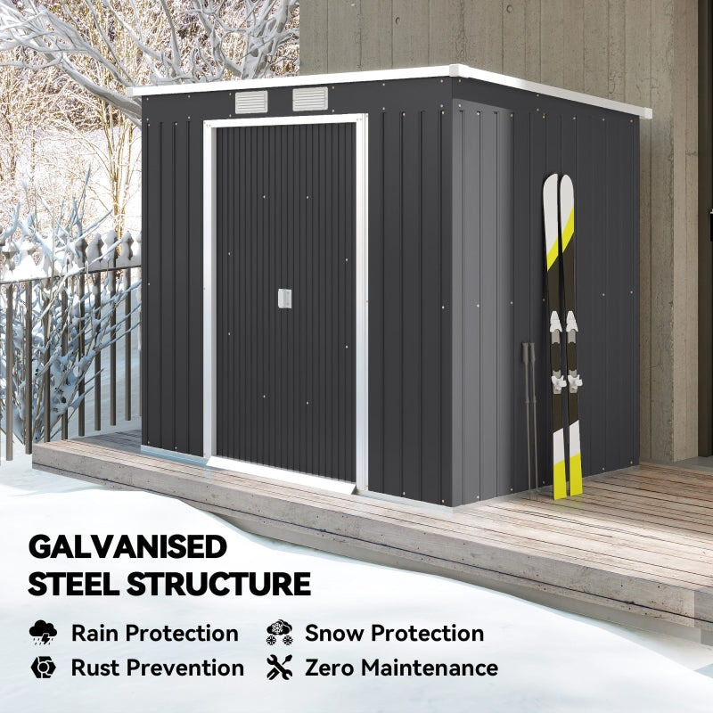 7 x 4ft Garden Shed with Foundation Kit, Galvanised Steel Dark Grey