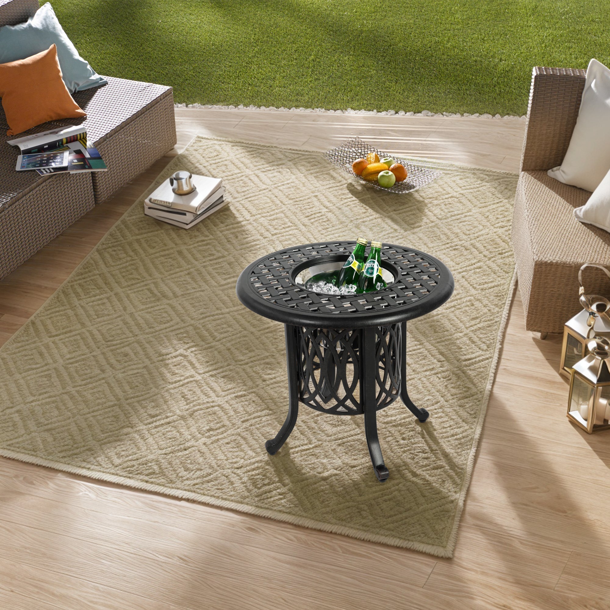 Aluminum Outdoor Table with Ice Bucket, Adjustable Foot Pads