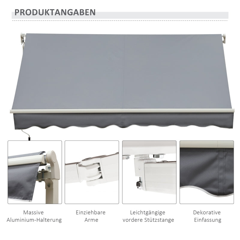 Gelenkarmmarkise, 3,95 x 2,45 m, Handkurbel, Polyester, Grau/Weiß