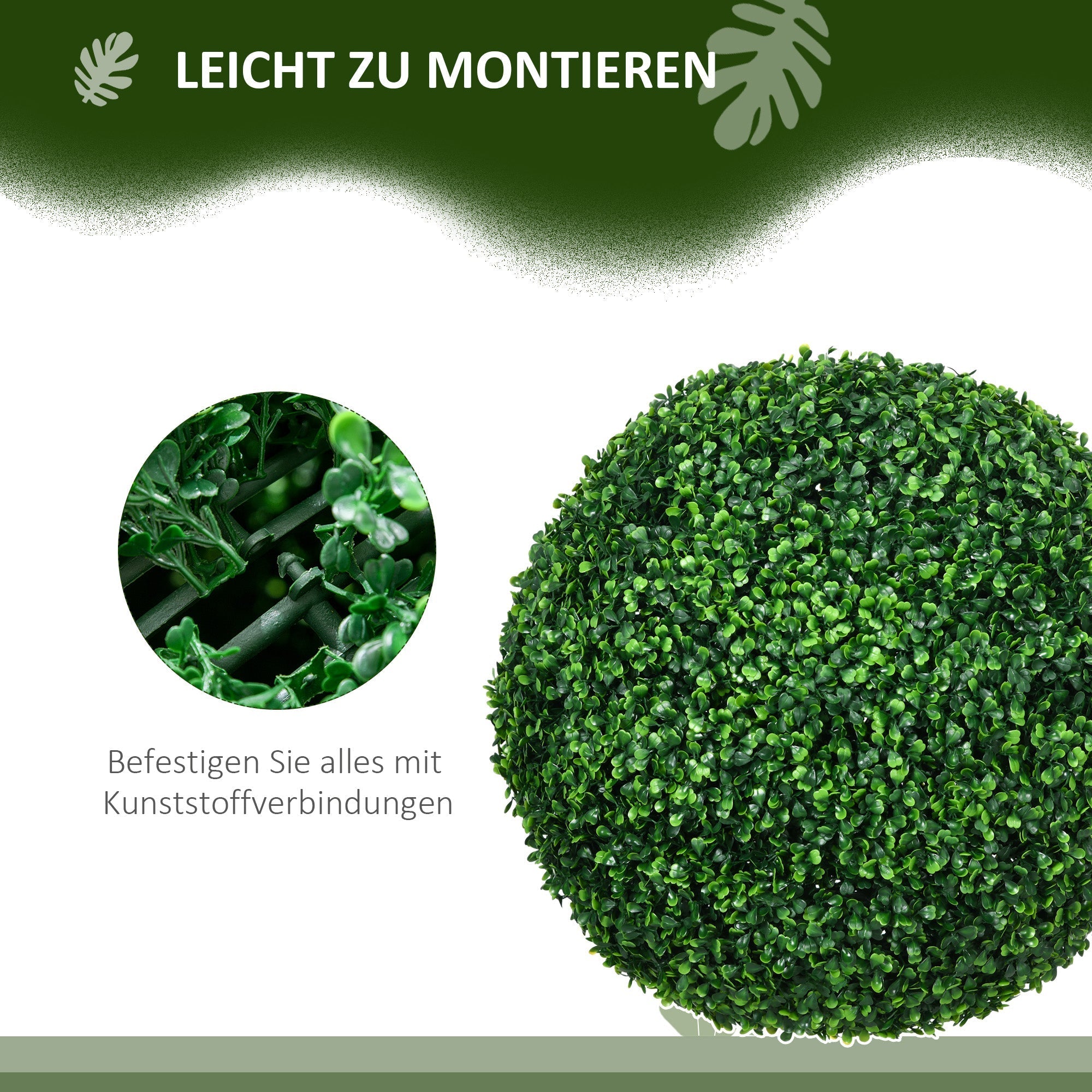 Künstliche Buchsbaumkugeln, 50 cm, 2er-Set, Kunststoff