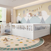 Panel Bed 140x190cm Children's with Railing Star & Moon Decoration - White