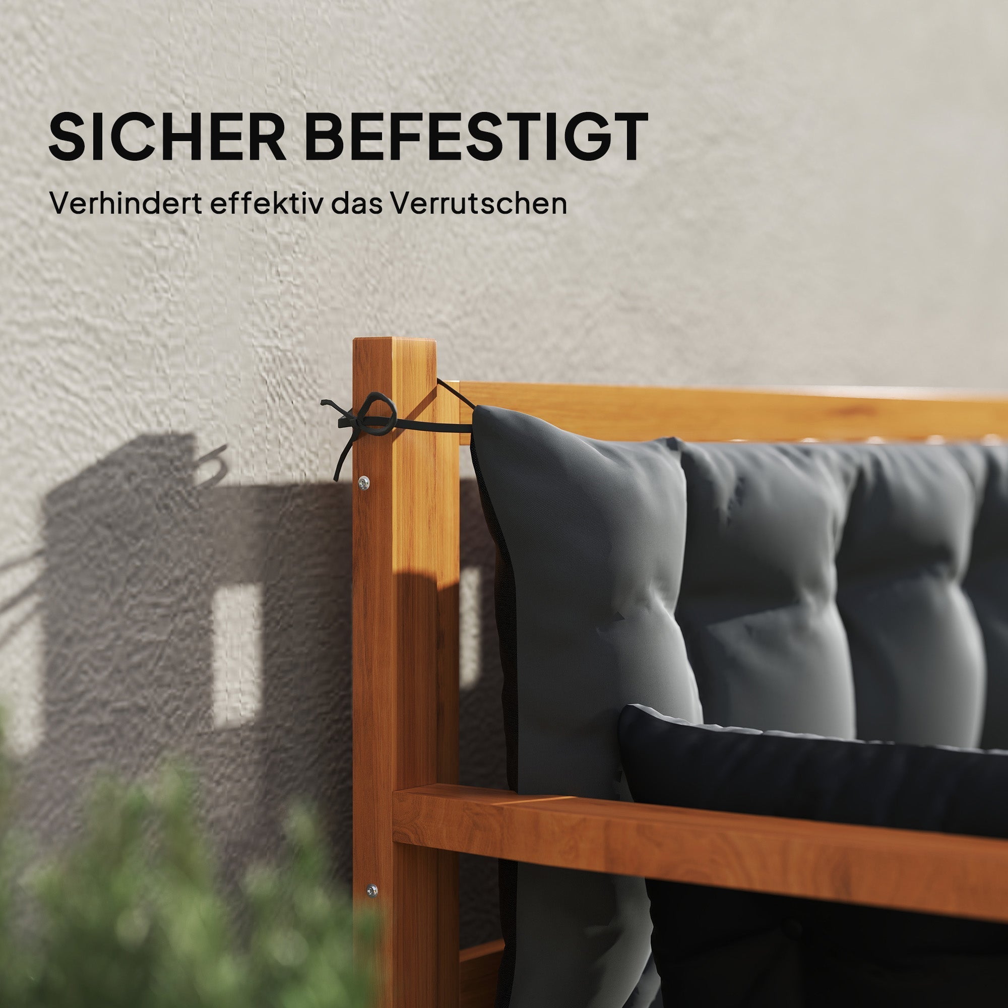 3-Seater Bench Cushion, 180x110x8 cm, with Ties, Dark Grey + Black