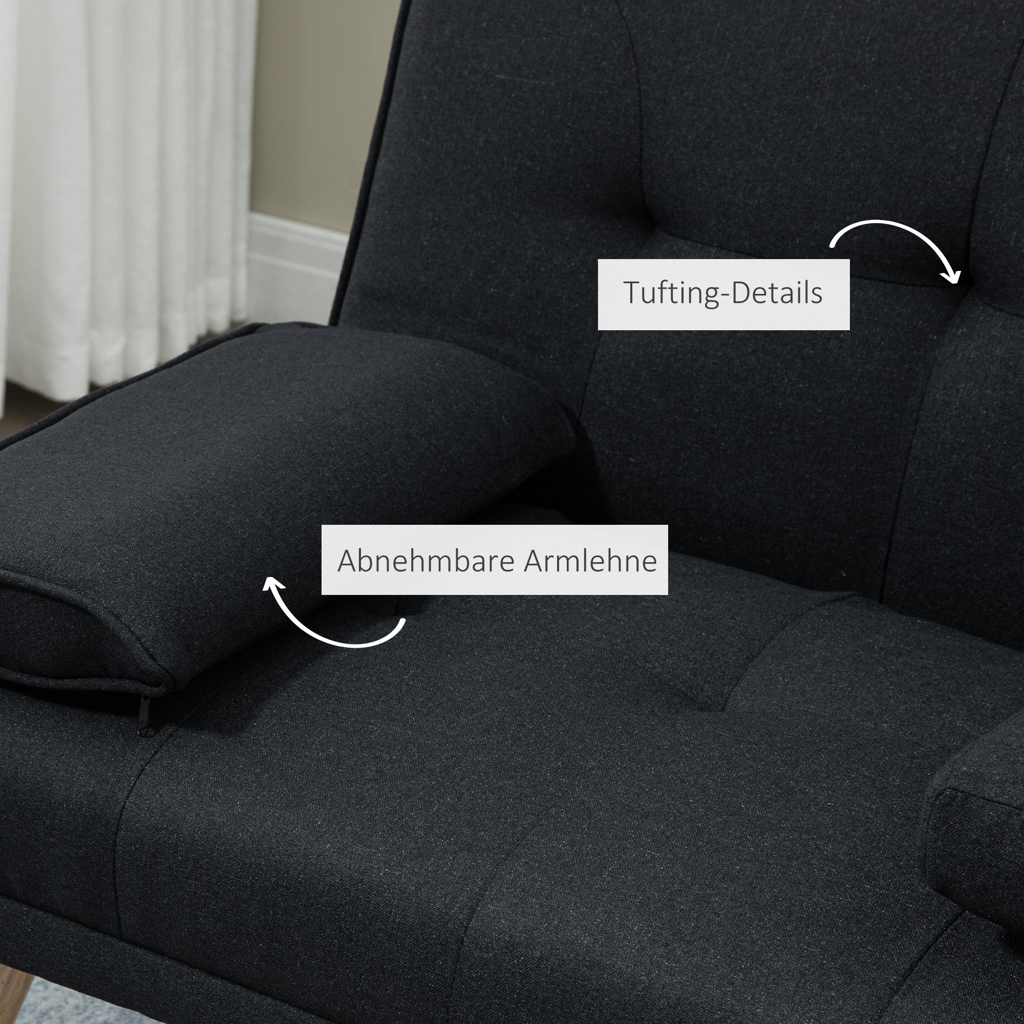 Sofa Bed 3-Seater Fold-Down Table Cup Holder Scandinavian Design Linen Look Grey