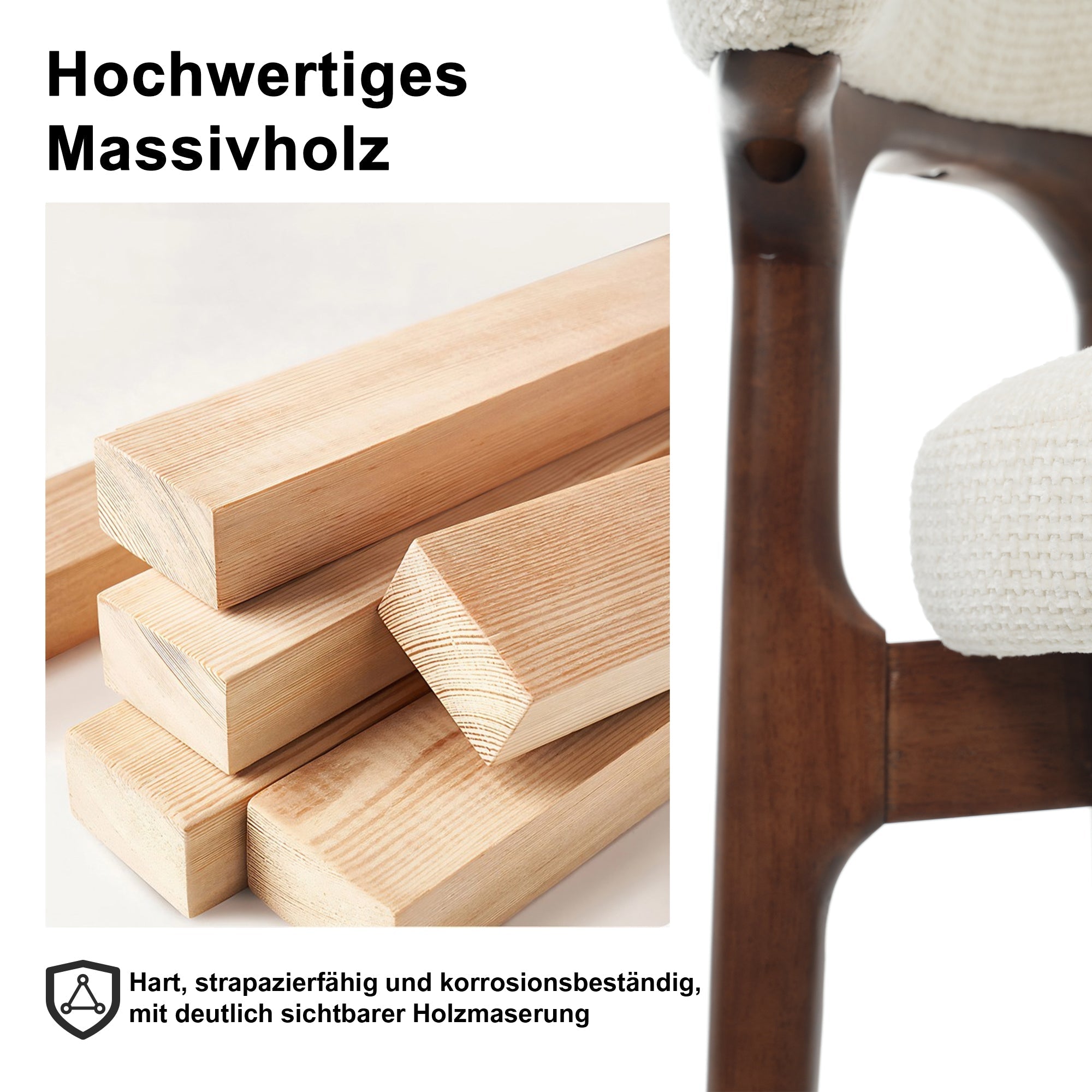 Set of 6 Solid Wood Dining Chairs, Modern Comfortable and Breathable, Light Beige Chenille