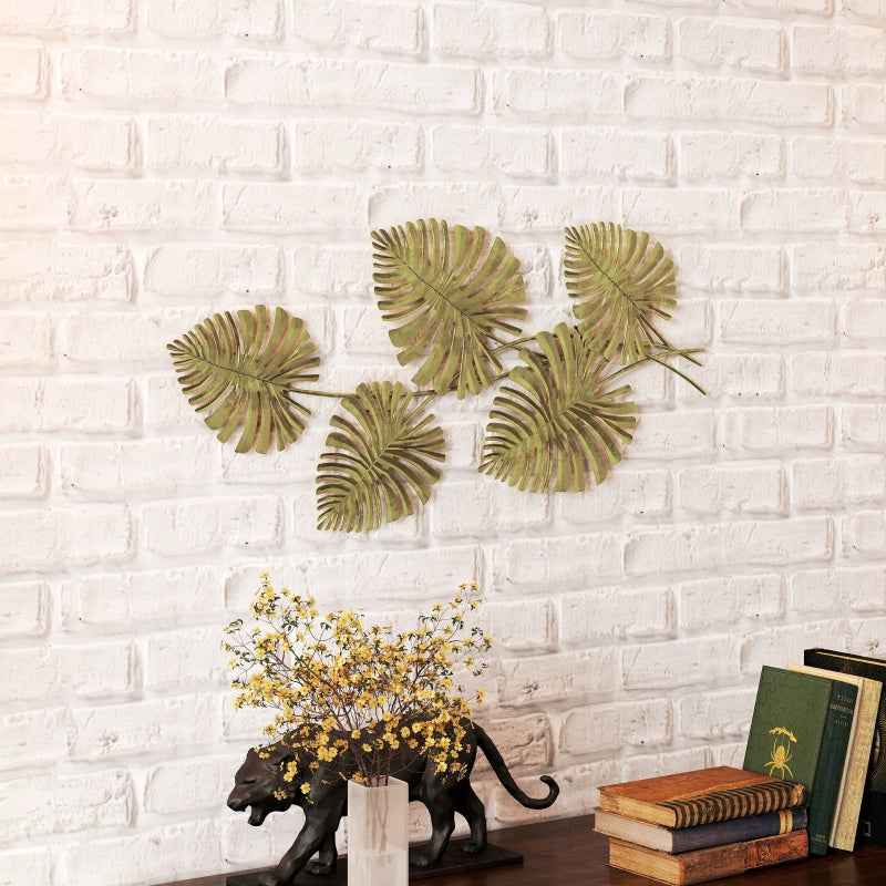Wall Decor Set, Leaf Shape, Gold Metal