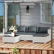 6 Piece Corner Sofa Set, Modular Garden Furniture, Mixed Grey Rattan