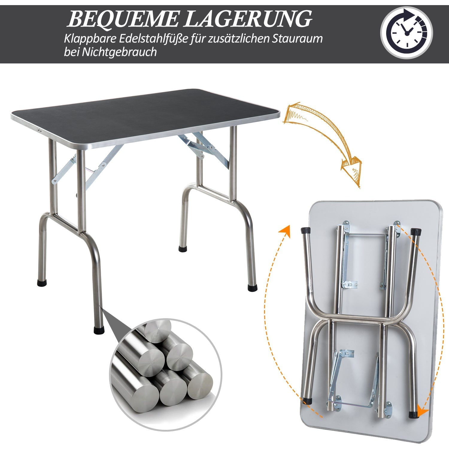 Pflegetisch, faltbar, höhenverstellbar, aus schwarzem Edelstahl
