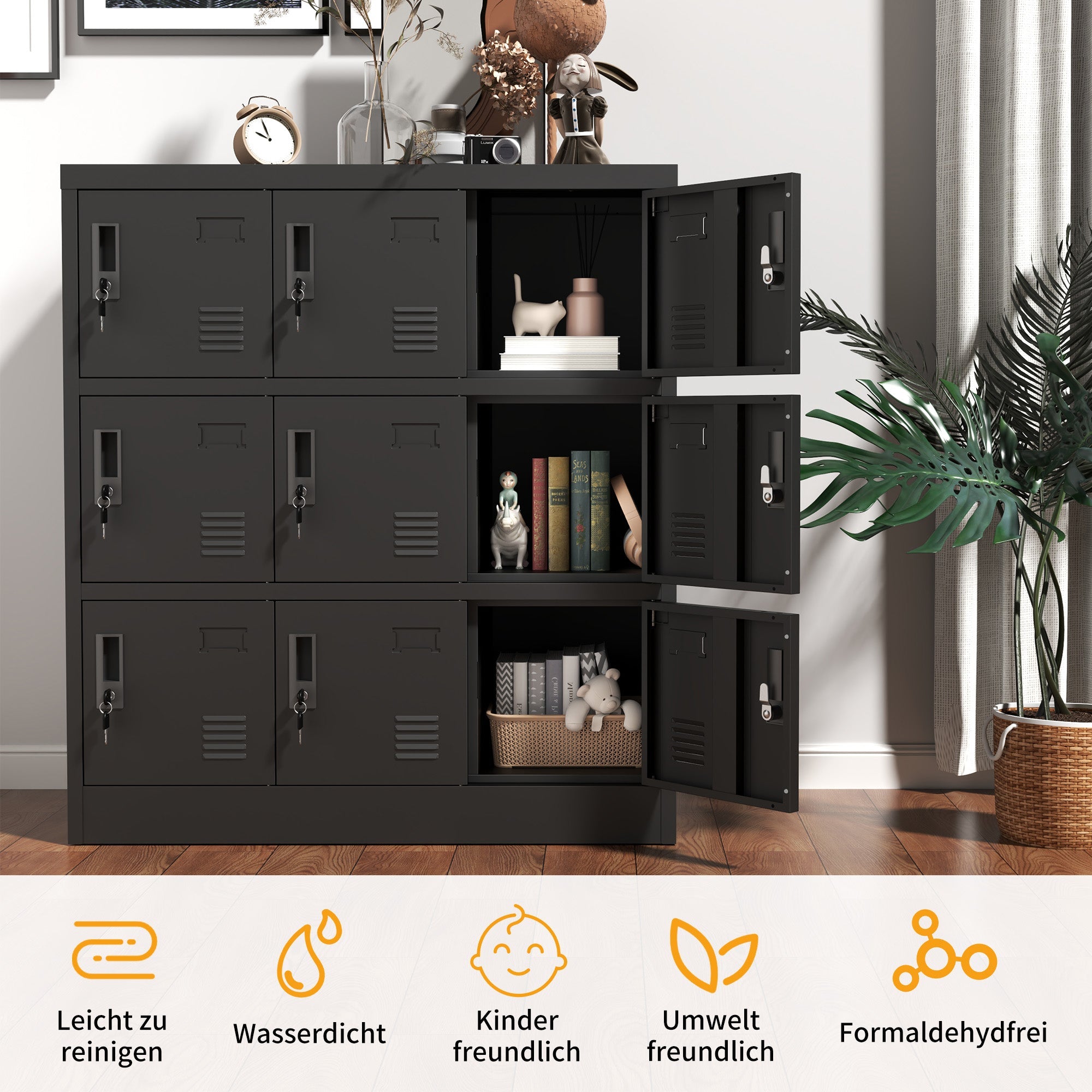 Metal Cabinets 9-Door Secure Storage Card Slot 100x90x40cm - Black