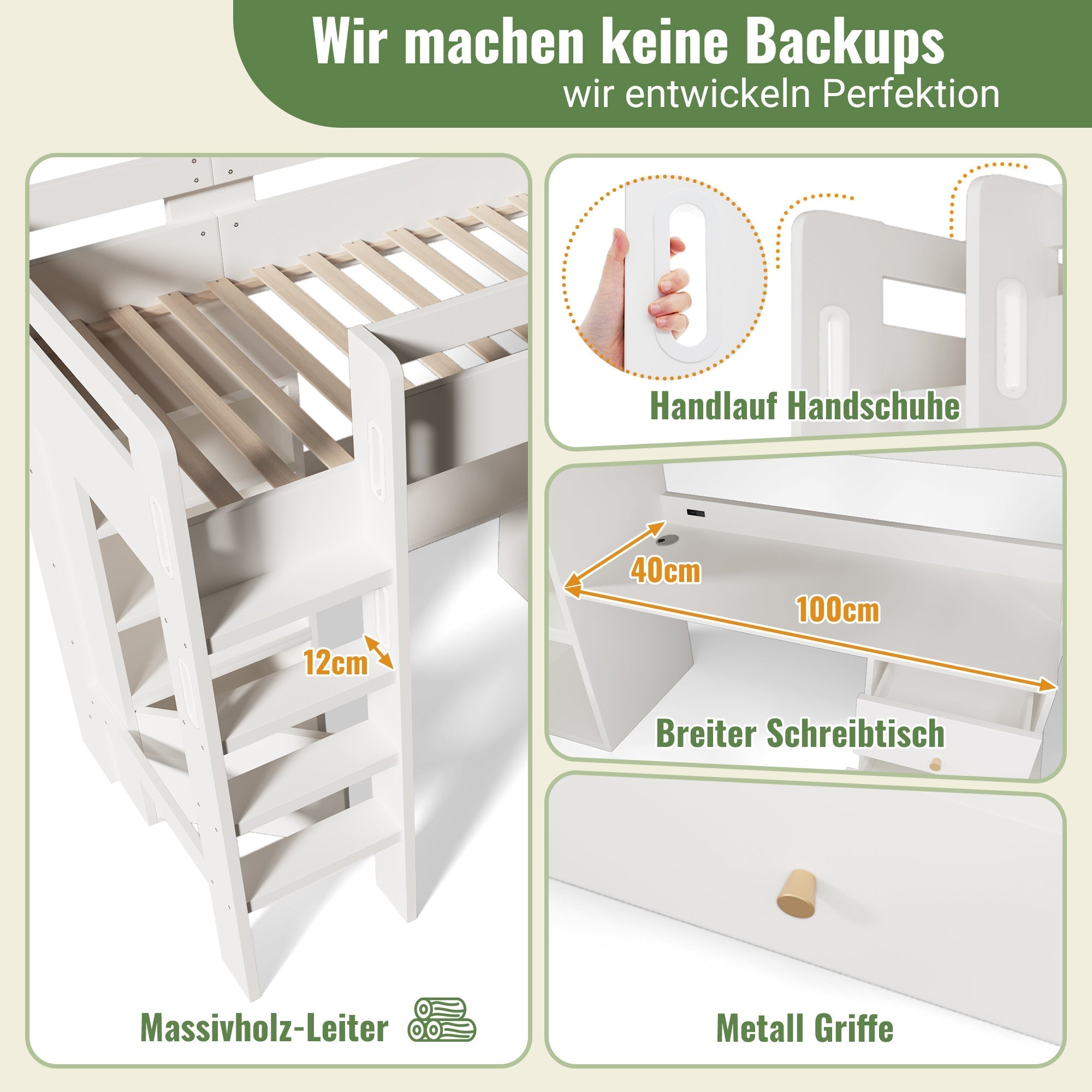 Children's Loft Bed, USB-C Desk, Wardrobe, Filing Cabinet, Stairs, Slatted Frame, Storage, 90x200
