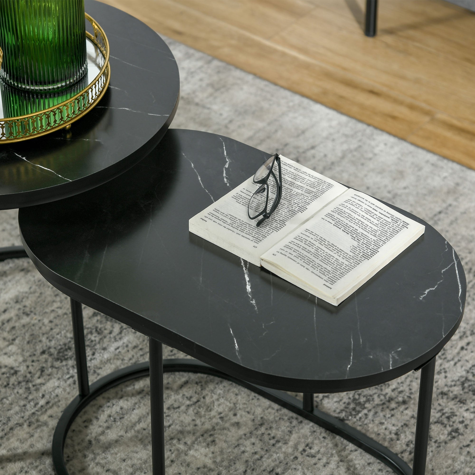 Coffee Tables, Stackable Round Oval MDF & Steel, Black