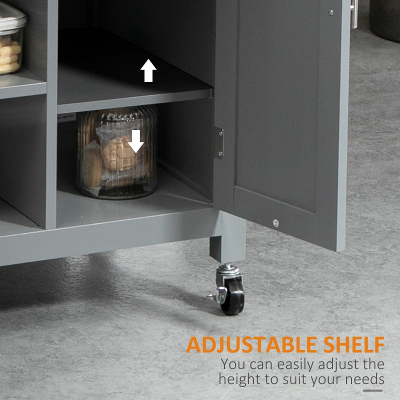 Compact Kitchen Trolley Utility Cart Open Shelf Drawer Wheels, Grey MDF