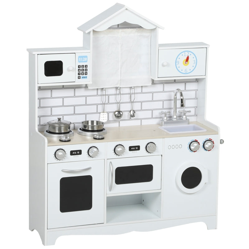 Children's Play Kitchen with Oven Sink and Accessories, White