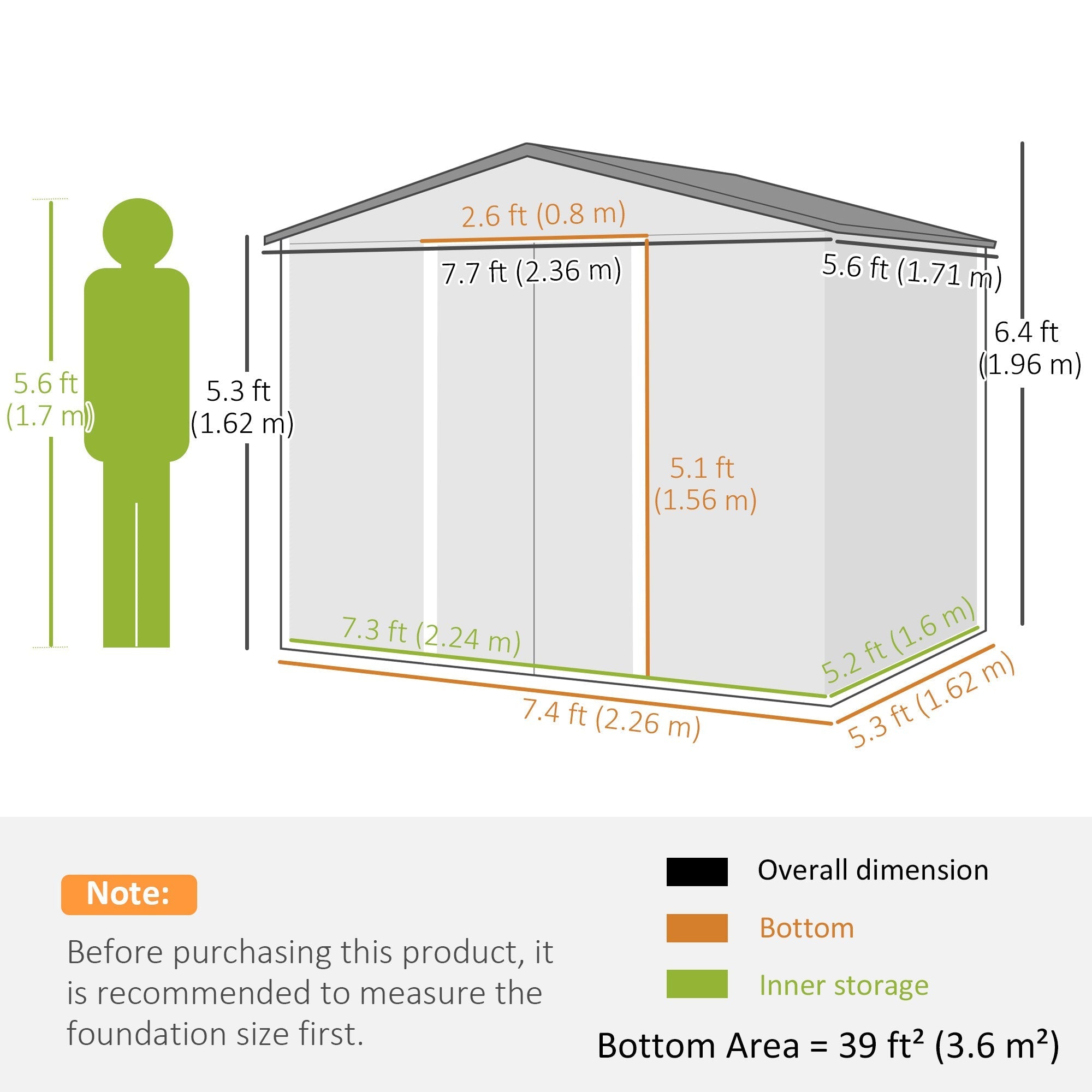 Galvanised Steel Shed, Double Door - Brown