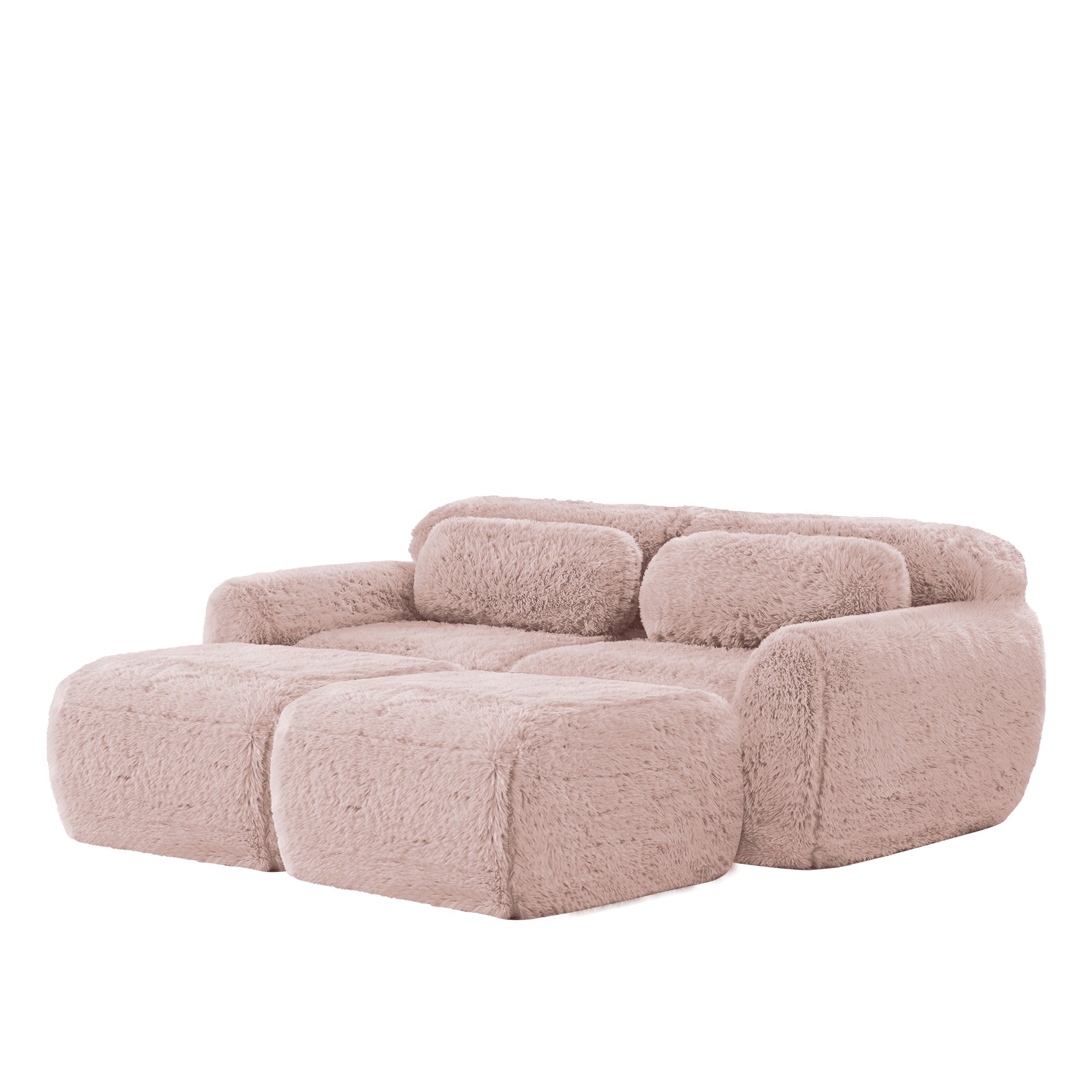 Boneless Cloud Sofas Modular Sleeper Sofa with 2 Ottomans Two-Seater Soft Plush Pink