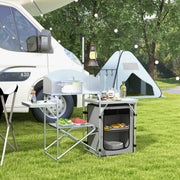 Folding Camping Kitchen, UV & Wind Protection, 3 Worktops, Aluminum