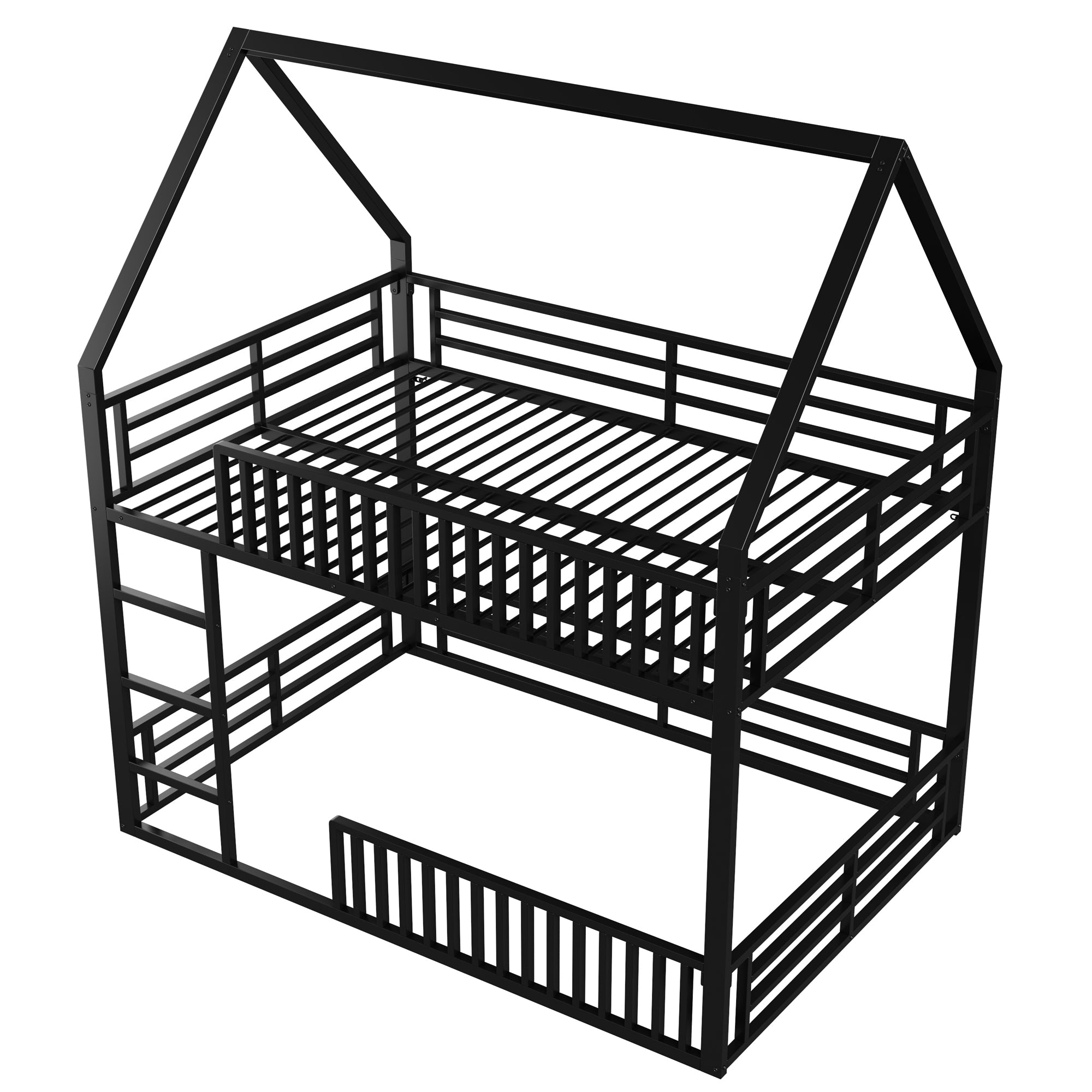 Bunk Bed 140x200 House Design Fence LED Light - Black