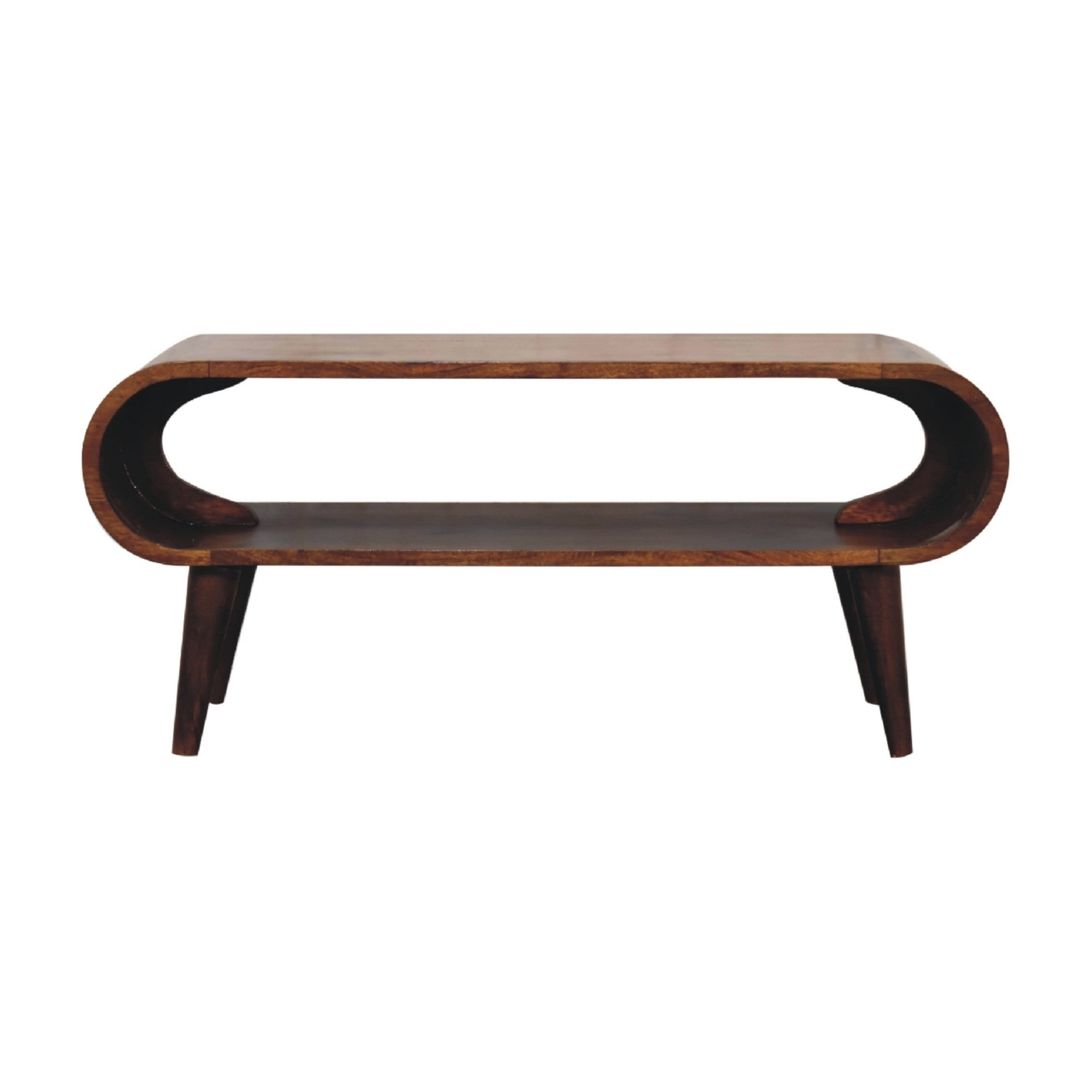 Amaya Nordic Style Coffee Table, Open Slot, Dark Brown Solid Wood