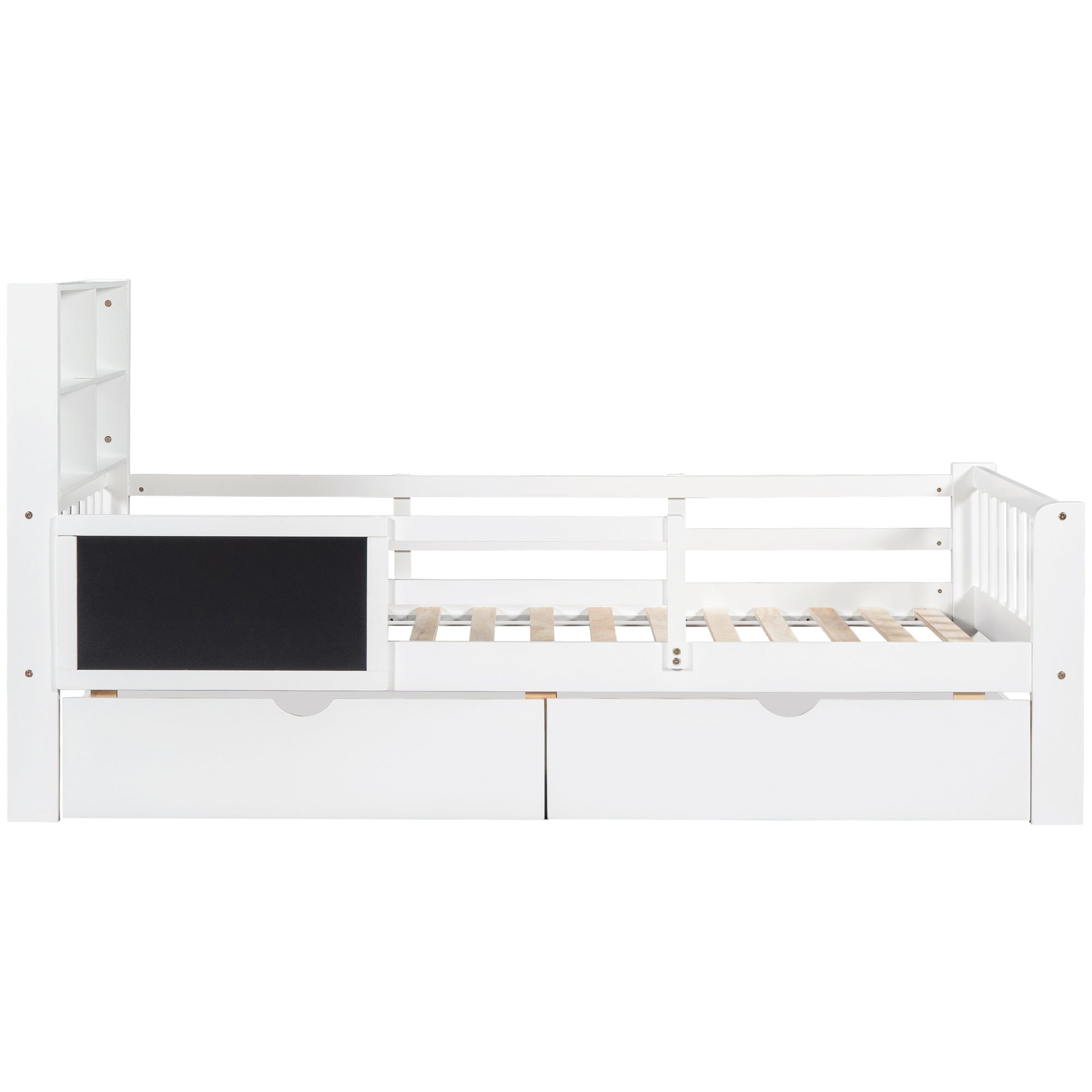 Multi-functional Children's Bed with Drawers and Chalkboard, 90x200cm, White