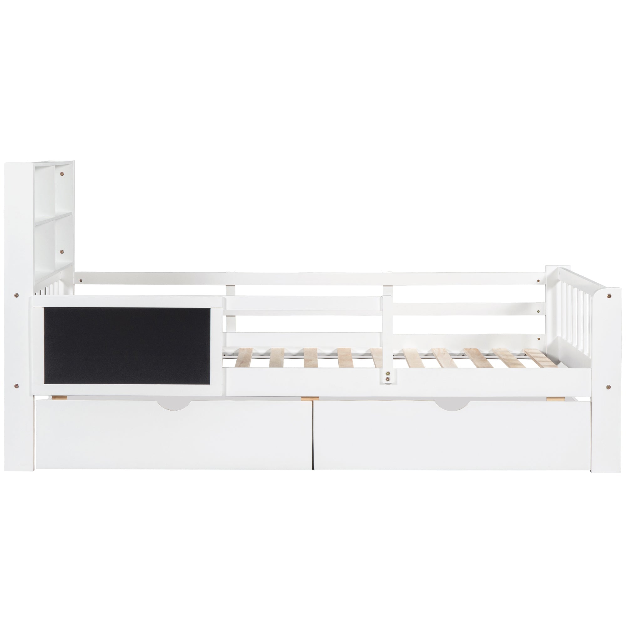 Multi-functional Children's Bed with Drawers and Chalkboard, 90x200cm, White