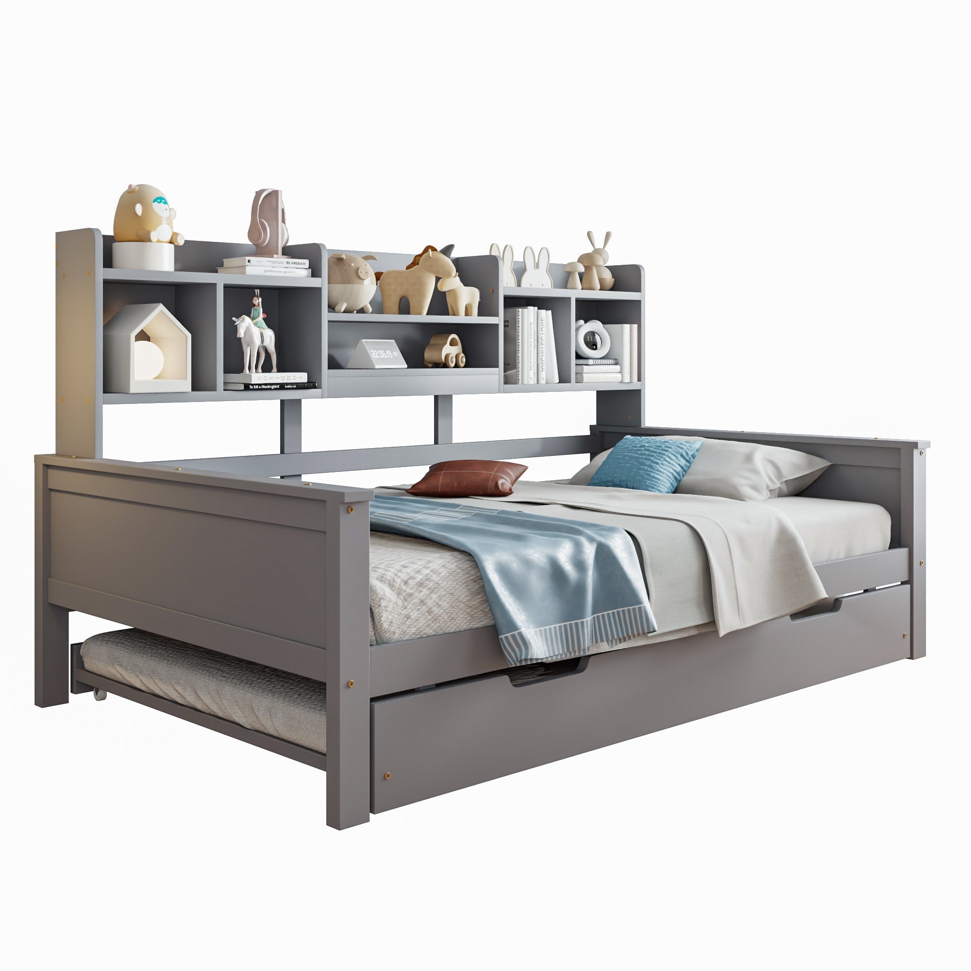 Extendable Sofa Bed 90x200cm/90x190cm Storage Pull-out Solid Pine Wood Grey