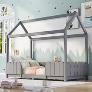 House Bed 90x200cm Versatile Children's Bed with Fall Protection and Slatted Frame, Grey