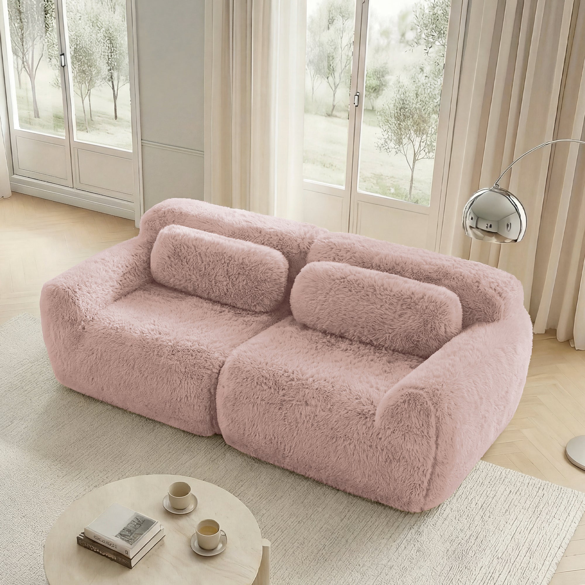 2-Seater Sofa Modular Frameless with Cushions - Plush Fabric